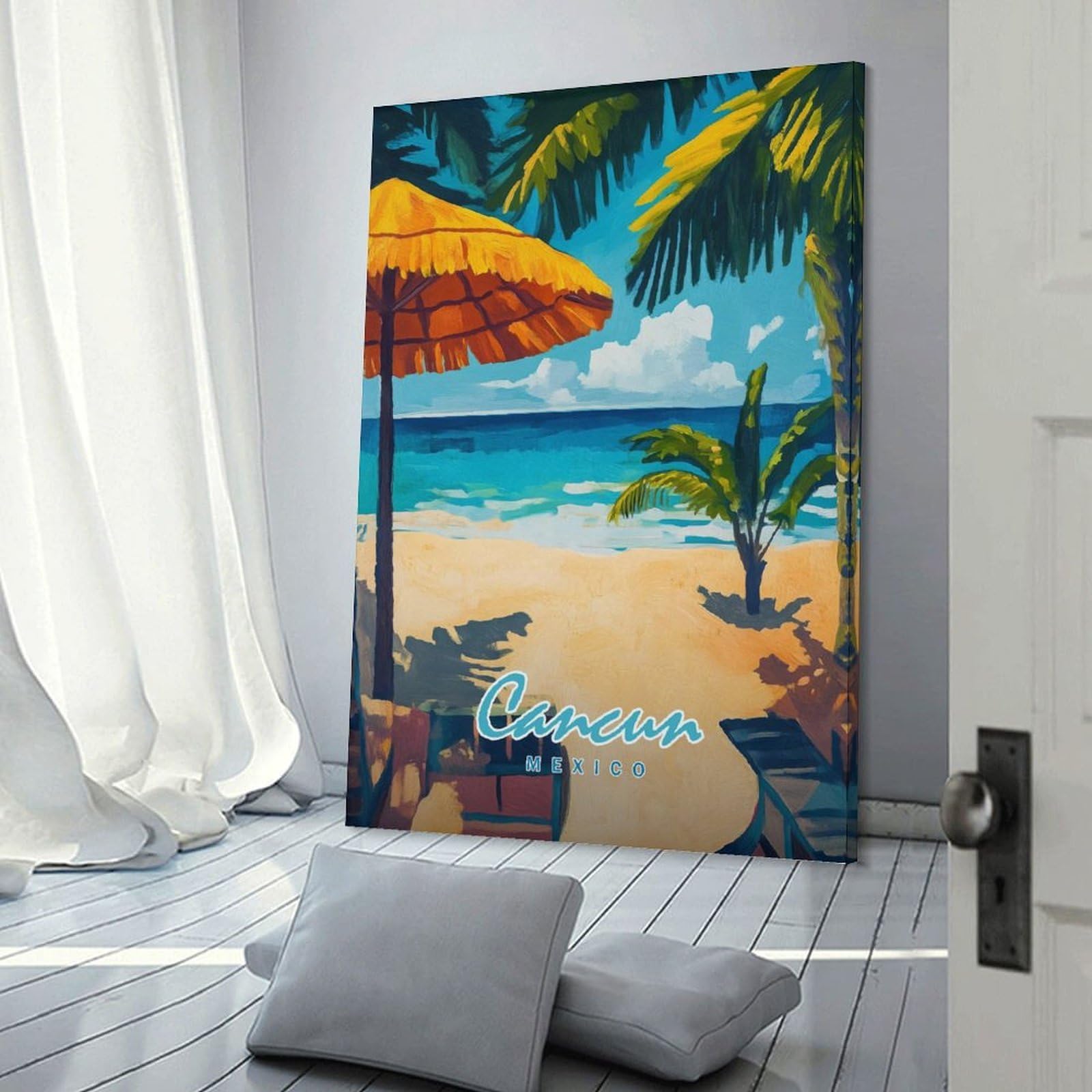 Junmoney Cancun Beach Scene Canvas Wall Picture 20x30inch(50x75cm), for Living Room, Bedroom Or Apartment Walls, Modern Wall Decor for Cosy Interiors