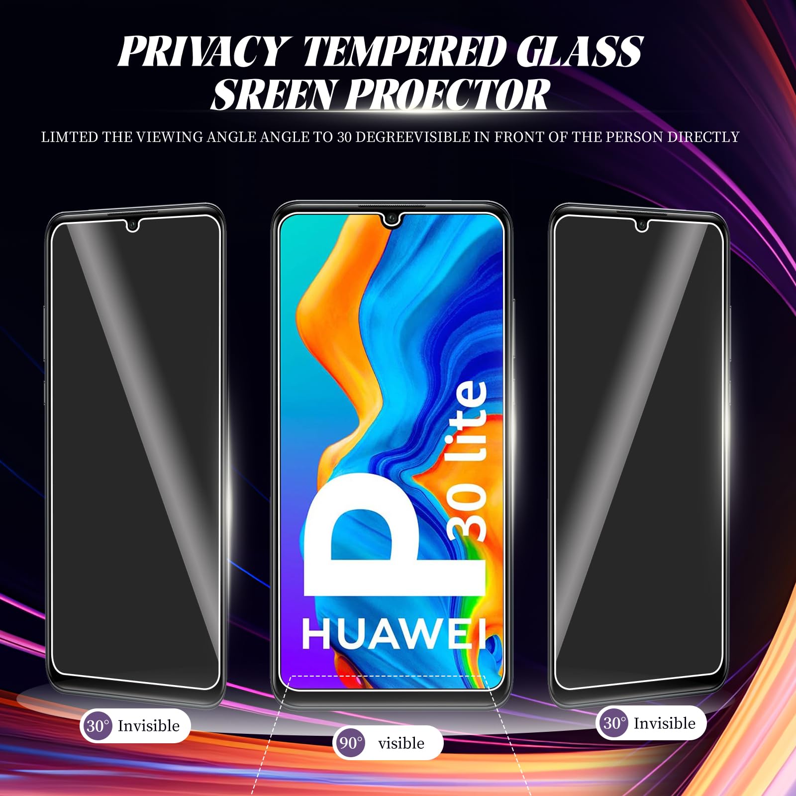 KULAIKE Blickschutzfolie Für Huawei P30 Lite – 9H Härte, Anti-Spy, Einfach Zu Installieren, 2 Stück Im Set