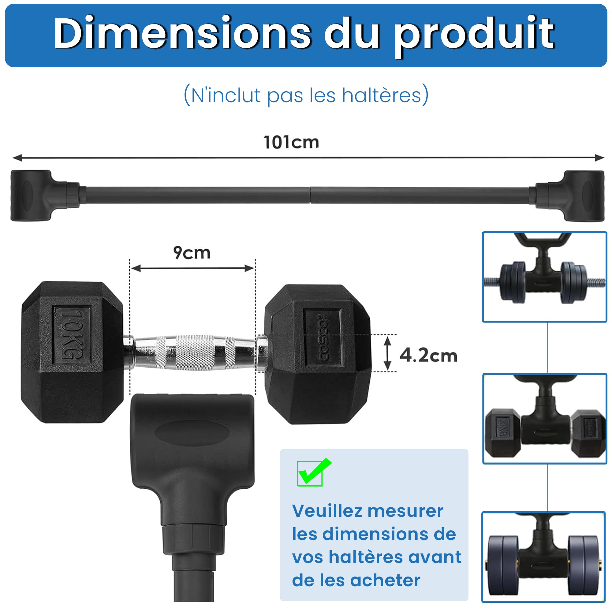 Barre Convertisseur D'haltères Polyvalente, Barre D'haltérophilie Réglable Universelle, Adaptateur Pour Haltères Pratique, Capacité 80 Kg, Convient Pour Maison et Salle de Sport
