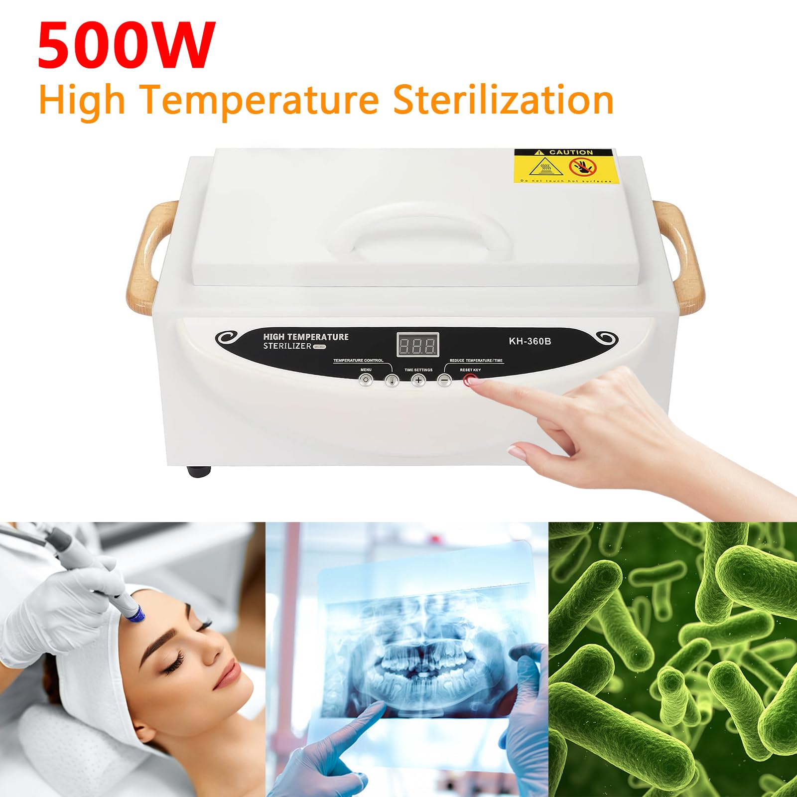 Heißluftsterilisator Desinfektion, 500W 2L 250℃ Trockene Hitze Sterilisator Hochtemperatur Sterilisator Nagel Werkzeug Sterilisator mit Timer und eine Kontrollleuchte für Friseursalon