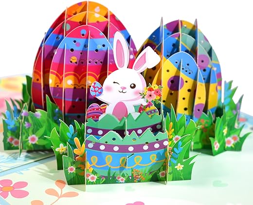 GREETING ART Easter Eggs Popup Card,Easter Pop Up Card with Envelope – 3d Easter Pop Up Card for Kids, Happy Easter Day Greeting Card, Religious…
