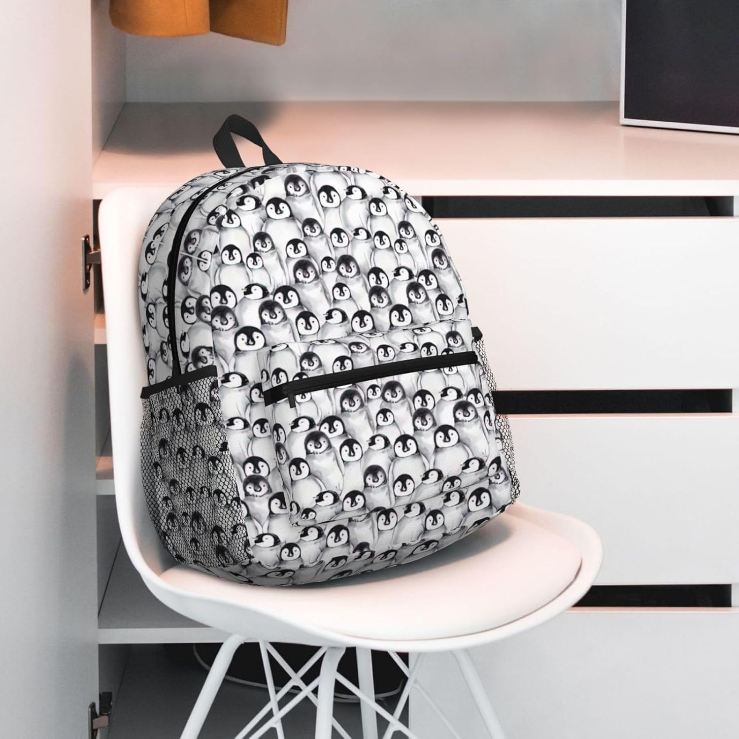 Cute Penguins Sketch Backpack Large Sports Bag, Best for Basketball, Soccer, Volleyball, Swim, Gym, Travel