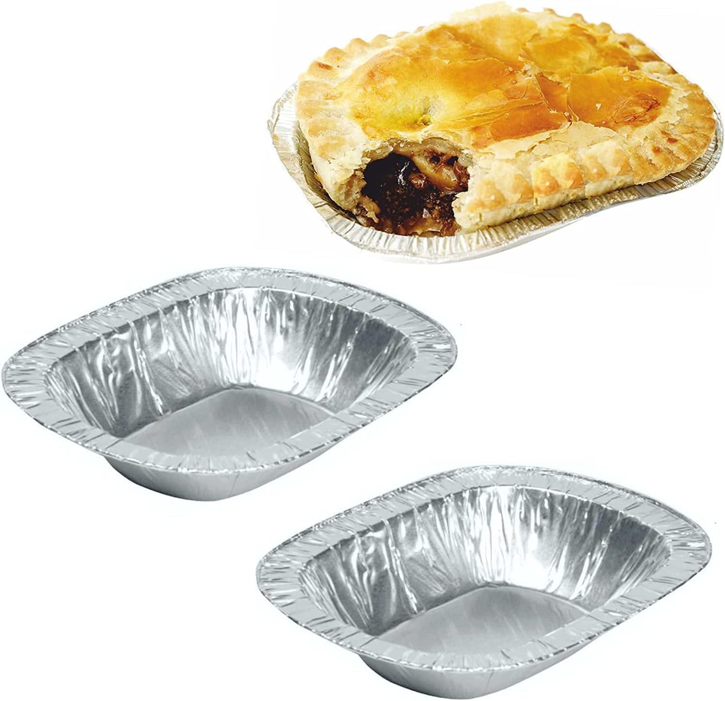 50 x Small Oblong Steak and Kidney Pie Foil Dishes - Rolled Edge | Disposable Aluminium Foil Trays for Baking, Freezing & Cooking | Food-Grade, Oven & Freezer Safe, Ideal for Catering & Home Use