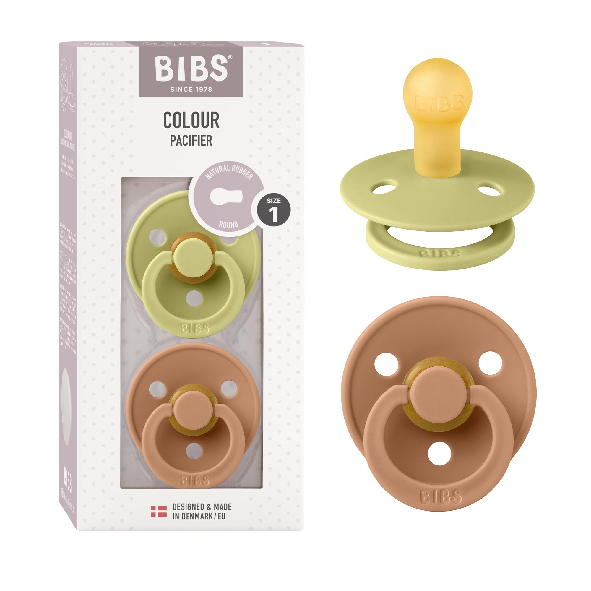 BIBS Baby Pacifier Newborn Pacifiers 2-Pieces 0 to 6 Months Food Grade Material Natural Rubber BPA Free Large Air Holes For More Safety Size-1 Made In Denmark