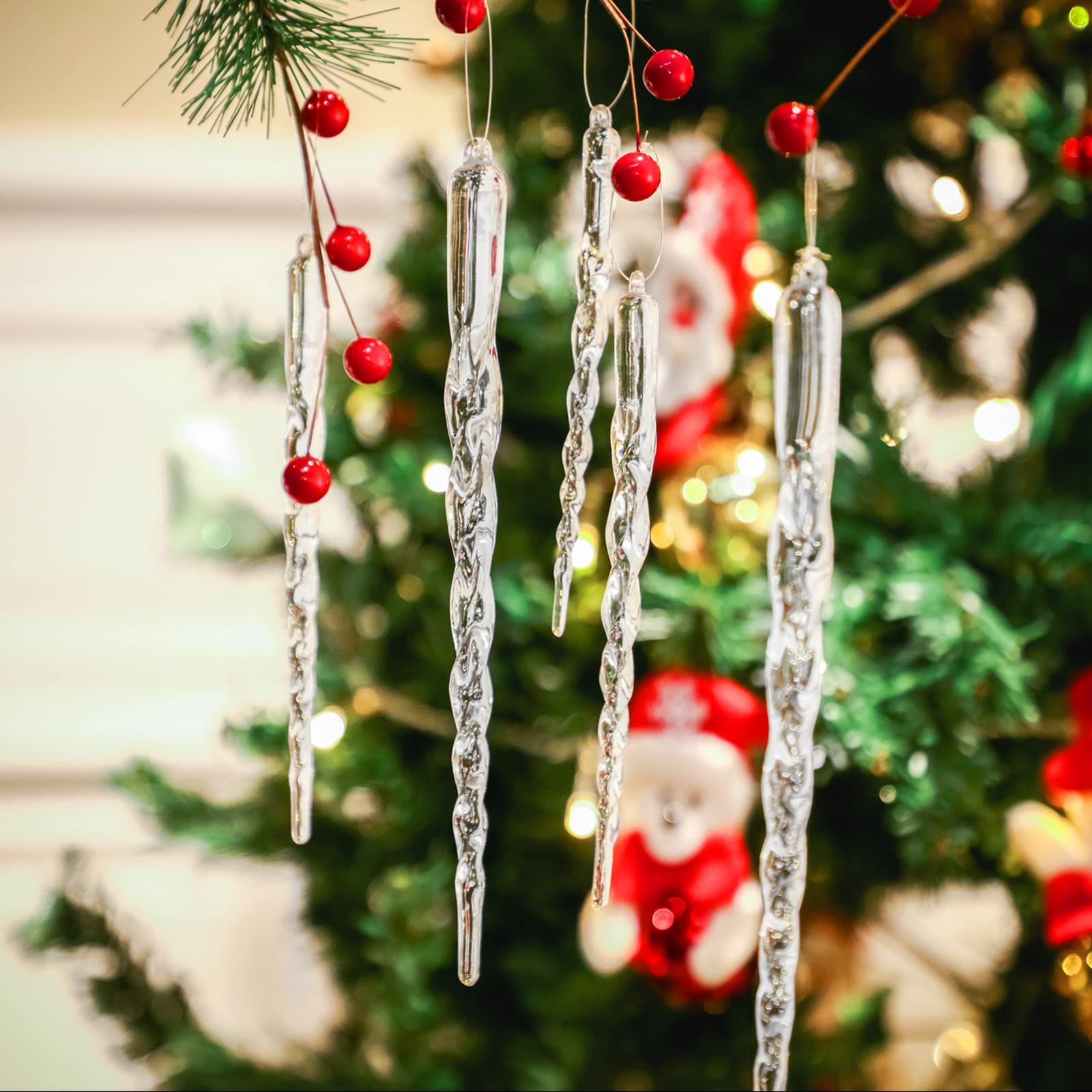 Glaçon torsadé acrylique pour sapin de Noël transparent évitant les bris de verre