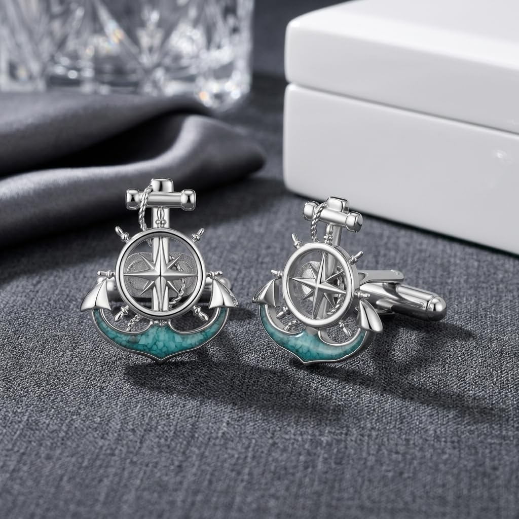 Cufflinks for Men Sterling Silver Anchor Cufflinks Nautical Jewelry Father Birthday Gifts for Men