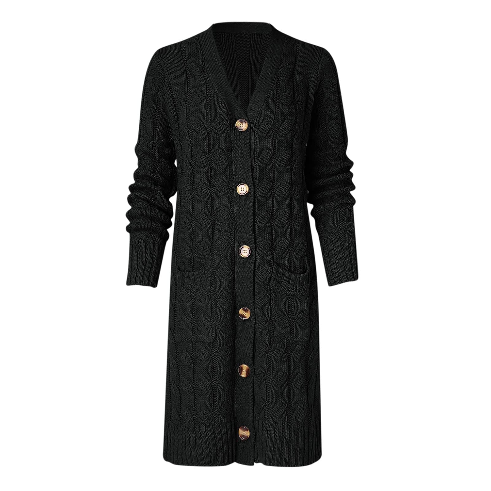 Cárdigan largo de mujer de manga larga cárdigan delantero para entretiempo otoño cárdigan largo elegante ligero casual cárdigan cuello en V acanalado cárdigan de punto con botones de bolsillo