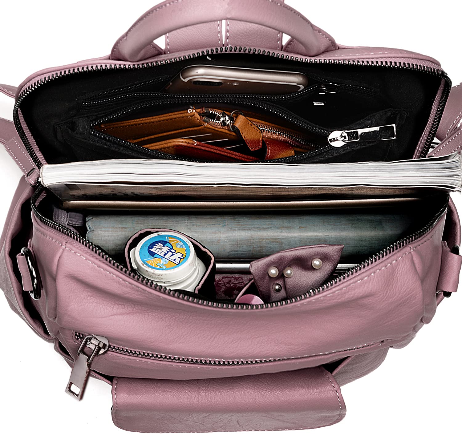 UTO Femme Sac à Dos avec Sangle Multi Poches Bien Organisé Similicuir Doux Vogue Cuir Synthétique