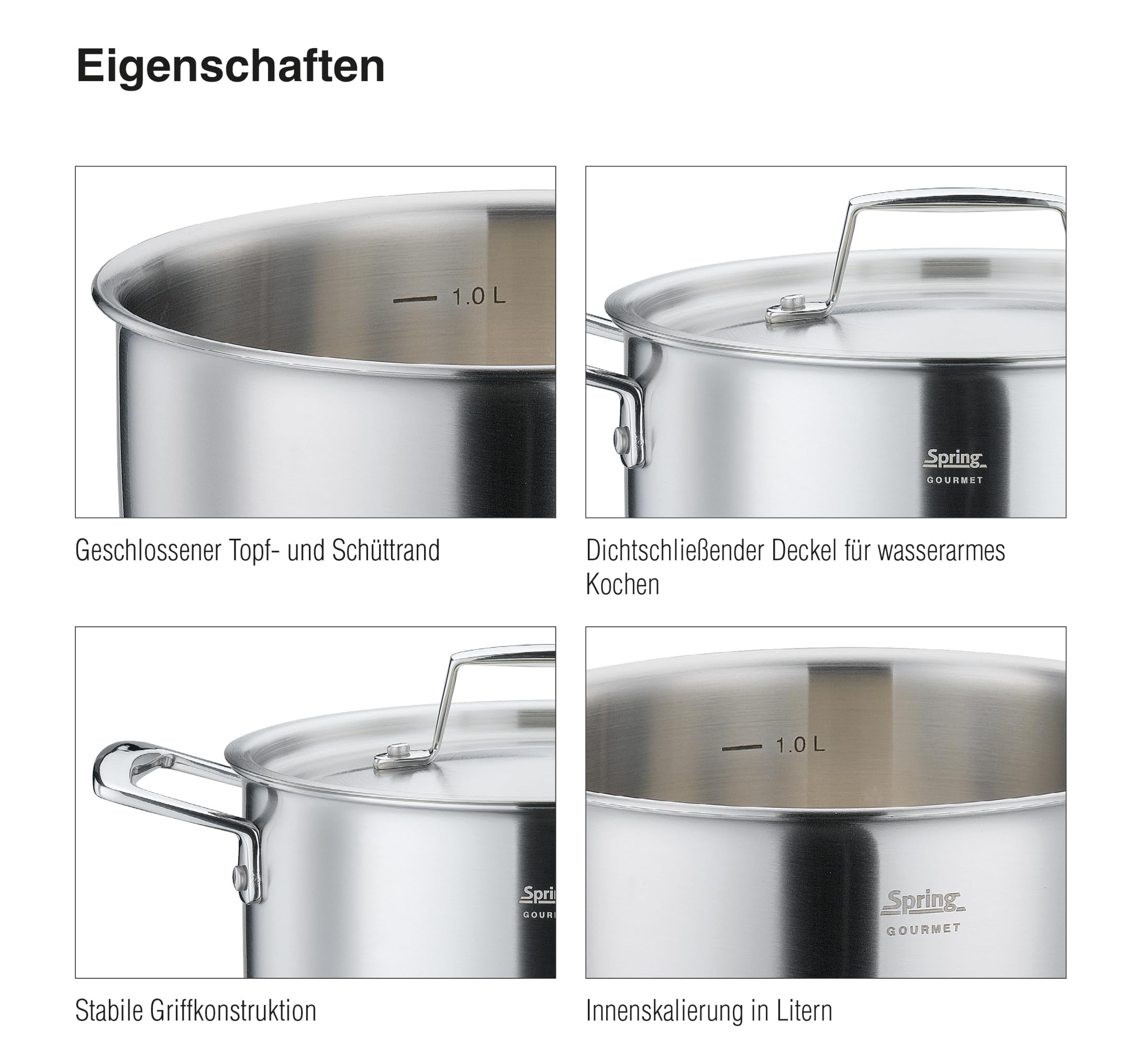 Spring GOURMET garnek do pieczenia z pokrywką Ø 20 cm, 2,7 l, stal nierdzewna, nadaje się do płyt indukcyjnych, nadaje się do piekarnika i mycia w zmywarce, wielowarstwowy, rdzeń aluminiowy, garnek do