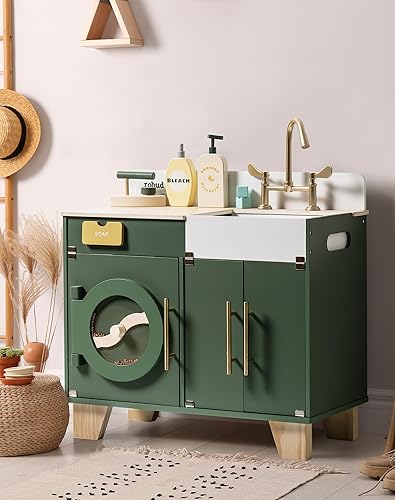 Miniatura 8 de ROBUD Cocina de juego para niños, lavadora multifunción de madera para niños, juego de cocina para niños, lavadora de juguetes de cocina con