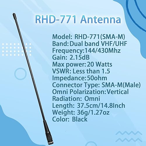Miniatura 11 de Retevis Antena SMA macho, antena Walkie Talkie, 14.8 pulgadas VHFUHF 144430 Mhz banda doble, VSWR menos de 1.5 para Retevis RT85 RA89 RT81 HA1UV,