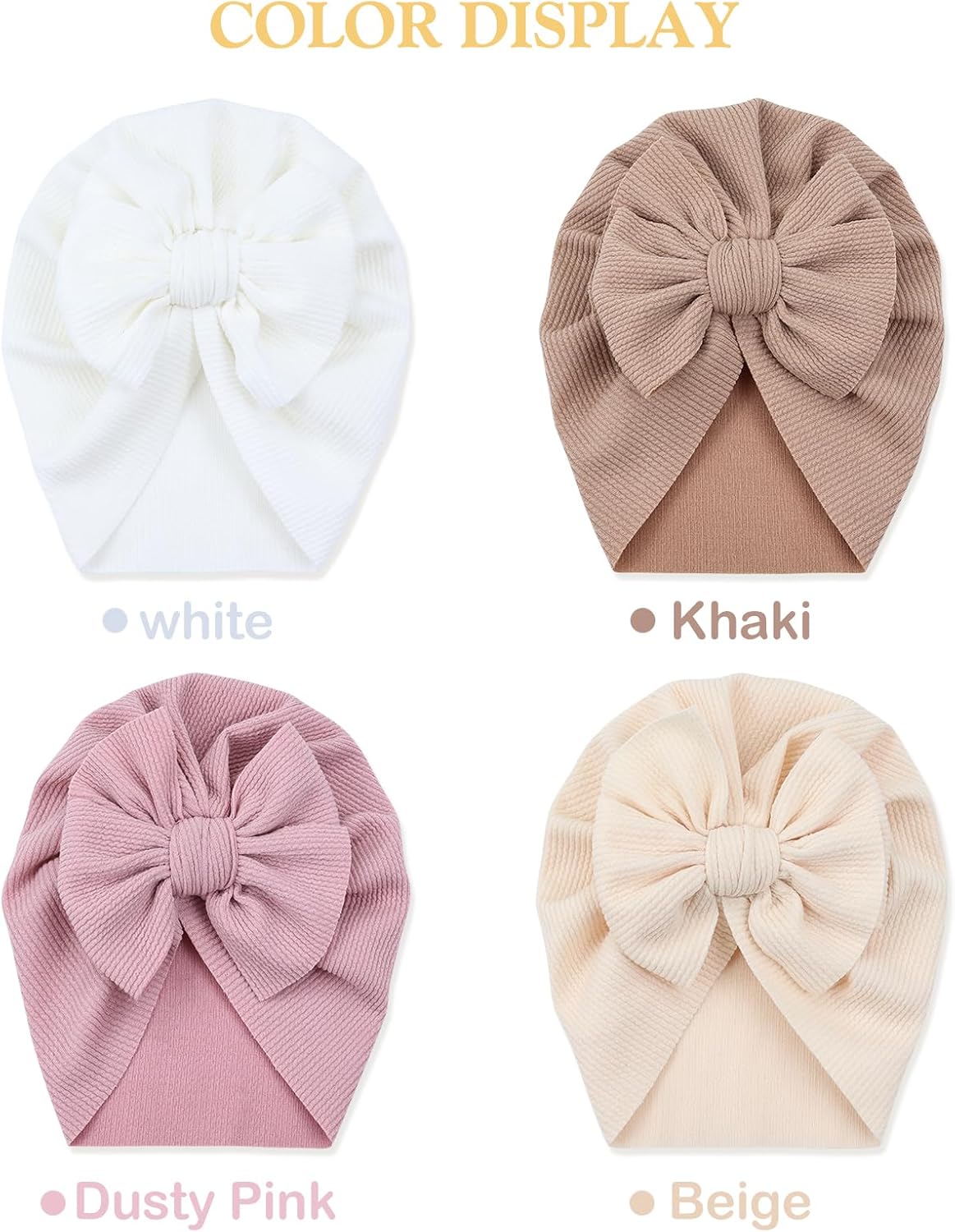 Cinaci 4 Pieces Baby Girls Turban Hats with Bow Newborn Hospital Caps Bonnets Beanies Headwraps for Infants Toddlers - Image 4