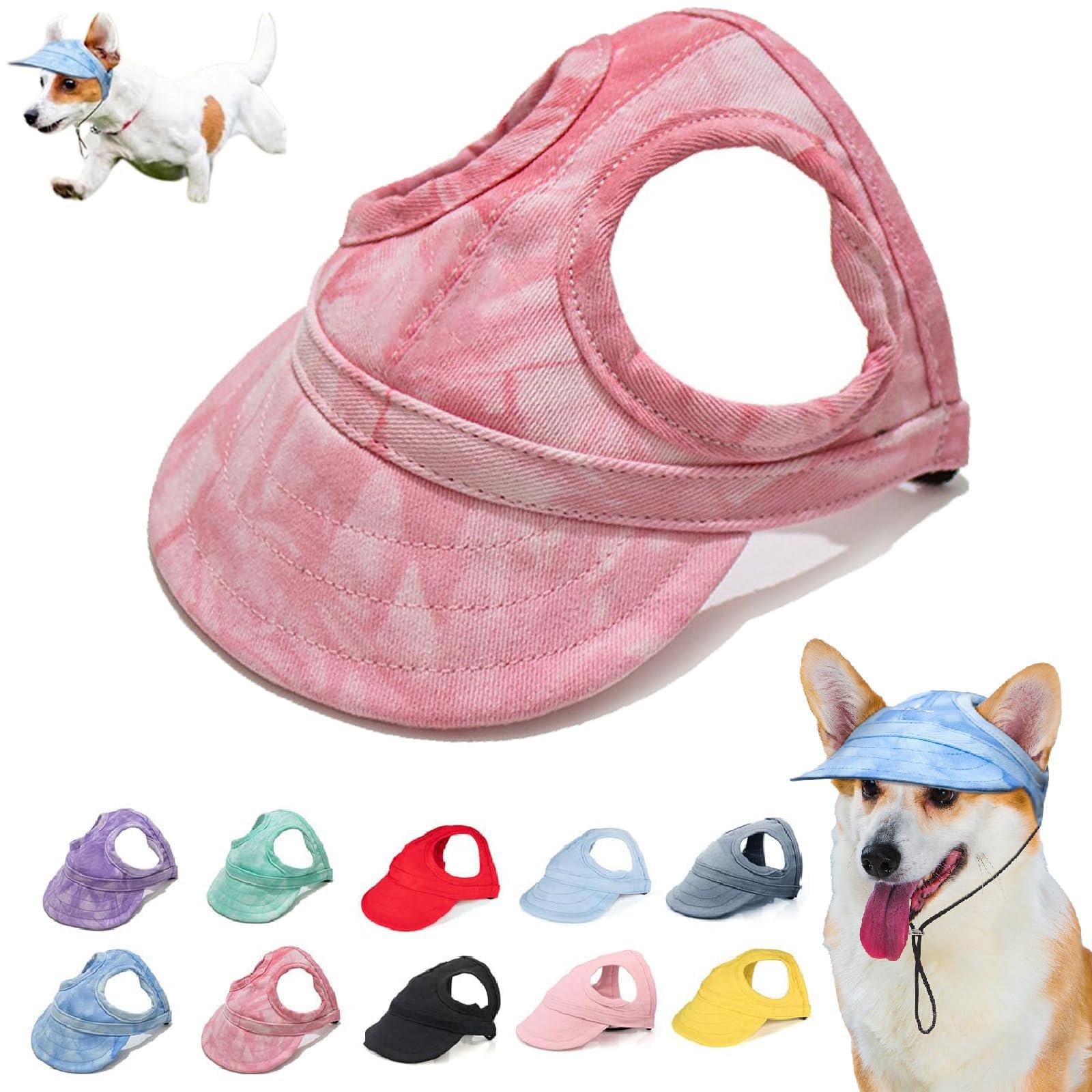 LXCJZY Outdoor Sun Protection Hood for Dogs,Adjustable Dog Sun Protection Baseball Hat Cap, Pet Baseball Cap Outdoor Sports Sun Hat with Ear Holes (A, XL)