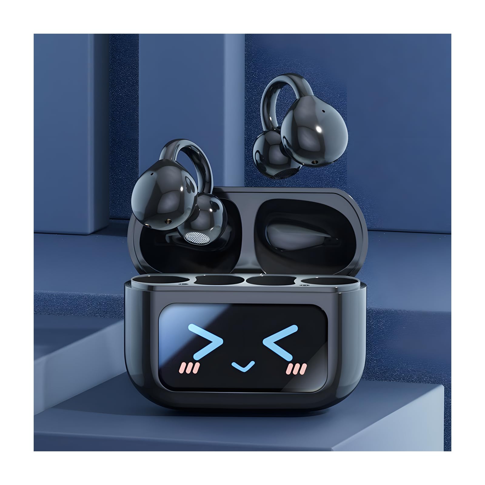 Smart Touchscreen Bluetooth Earbuds, Clip on Earbuds Wireless, M100 Clip on Ear Headphones, Bone Conduction, Open Ear with Smart Screen Touch Wireless