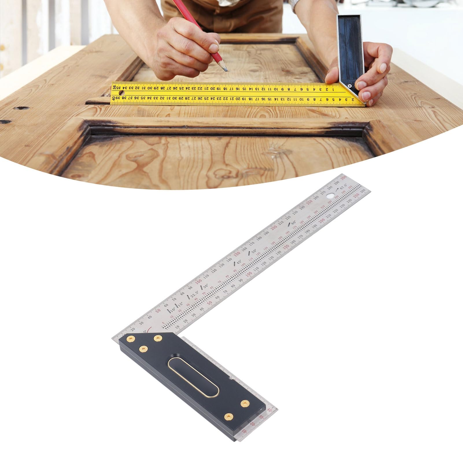 Righello quadrato a L in acciaio inossidabile con scala di alta precisione per la lavorazione del legno e progetti fai te (300mm)