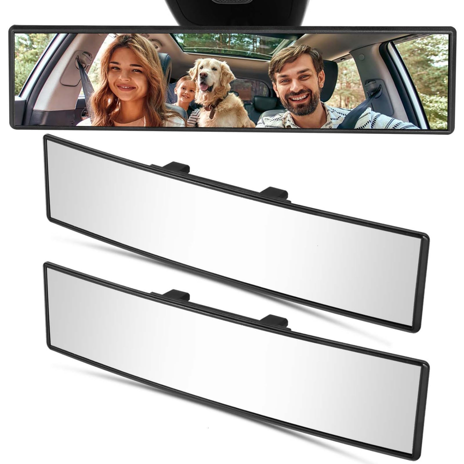 WSSROGY2 Pack Car Rearview Mirror HD Glass 12 Inch Anti Glare Clip On Panoramic Wide Angle Car Interior Rear View Mirror Universal for Cars SUVs Trucks (White)