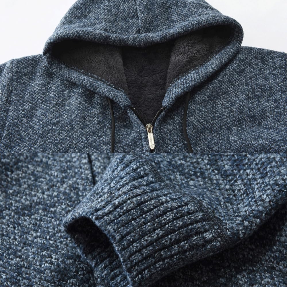 Męska bluza z kapturem sweter z dzianiny Full Zip polarowa podszewka kardigan luźny krój regularny krój kardigan z kapturem