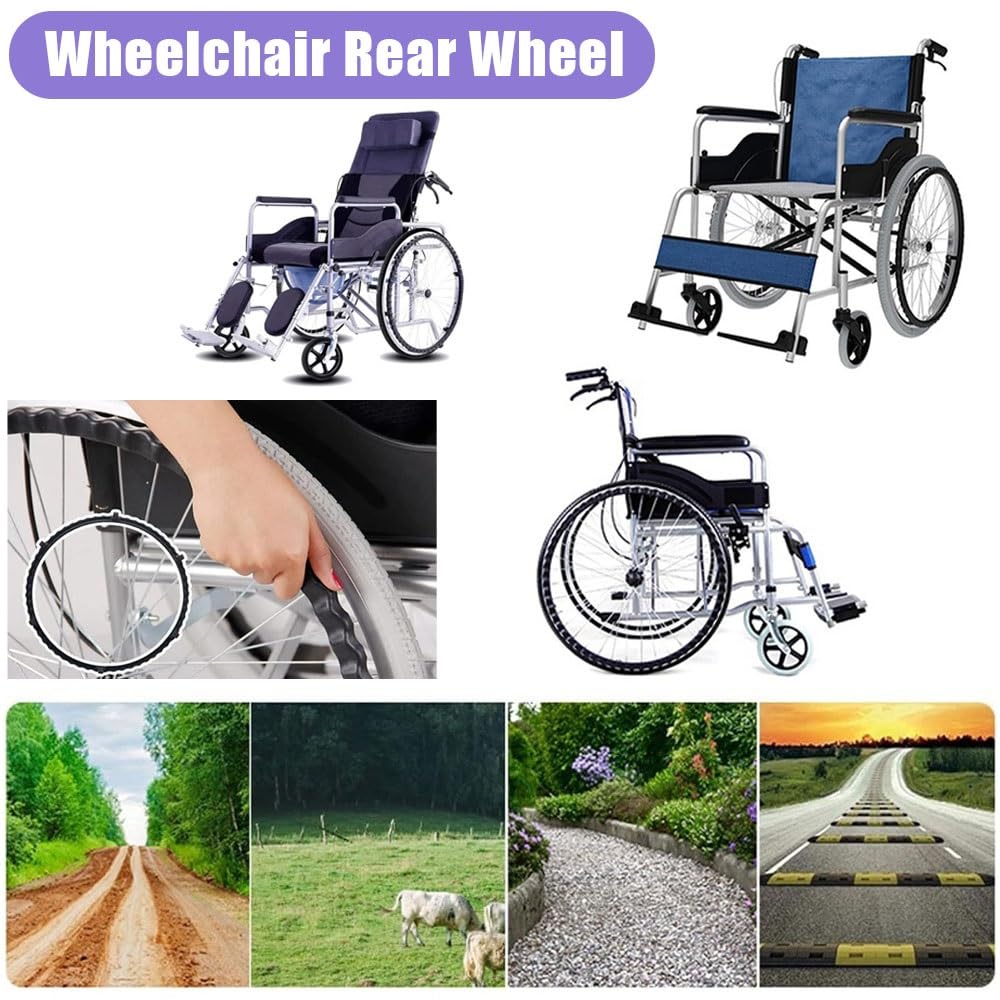 24 Pulgadas Ruedas De Repuesto Para Silla De Ruedas, Acesorios Para Sillas De Ruedas Para Reemplazar Las Rueda Traseras, Rueda Sólida Para Andador, Rodador | Black,20in/50cm
