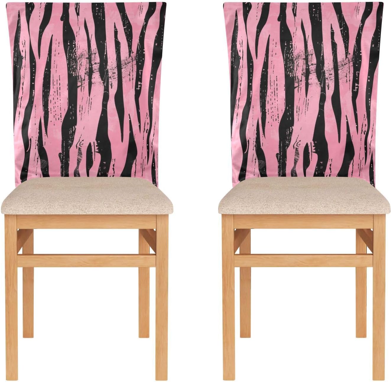 ALAZA Tiger Stripes Pink Chair Back Cover Set of 6, Washable Reusable Removable Chair Slipcovers Decorative Chair Cover for Home Kitchen Wedding Party