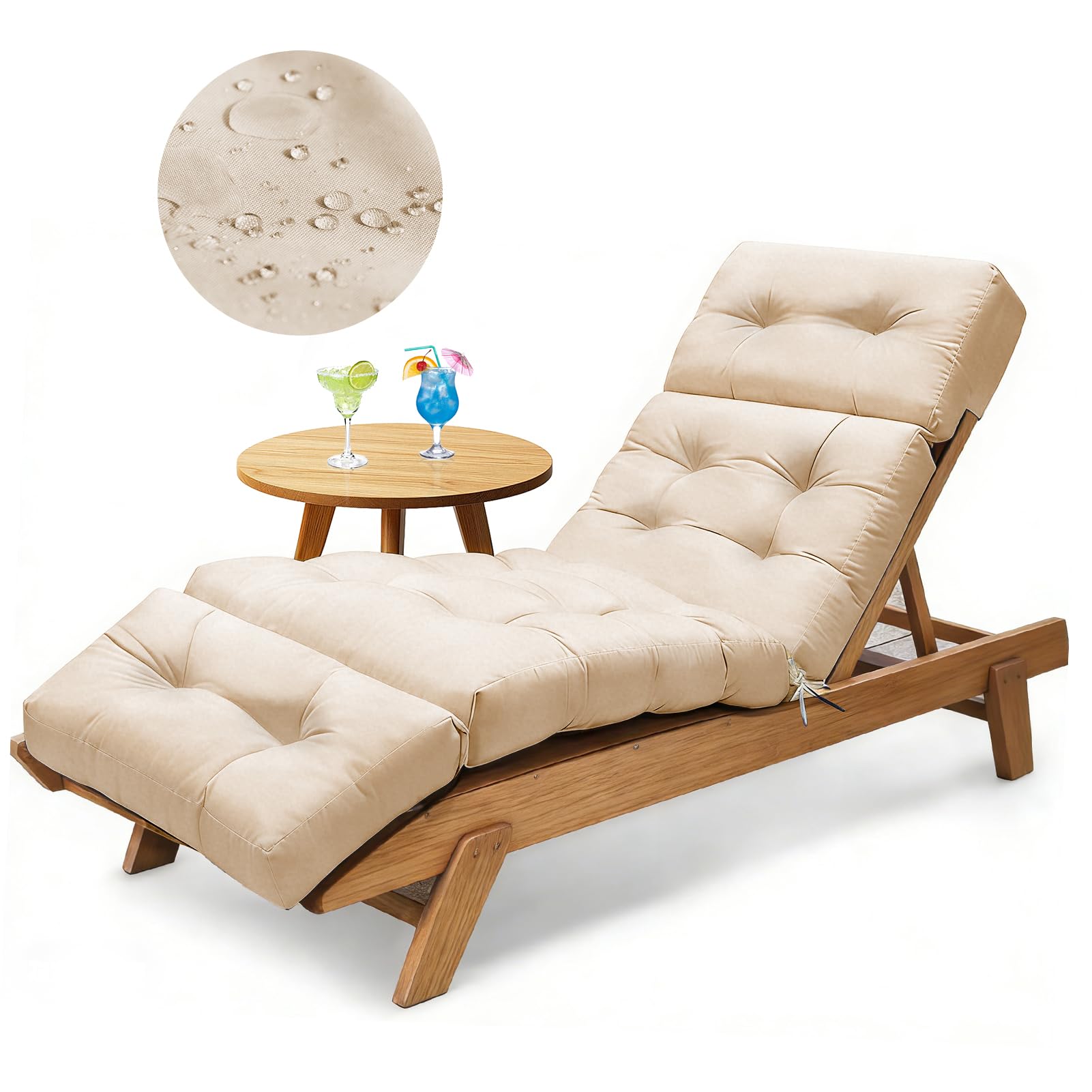 Outdoor Chaise Lounge Chair Cushion, 100% Waterproof Lounge Chair Cushions for Outdoor Furniture, 75.1 x 22.8 x 4.7 Inches Replacement Thickened Pool Lounges Chairs Cushions with Ties, Cream
