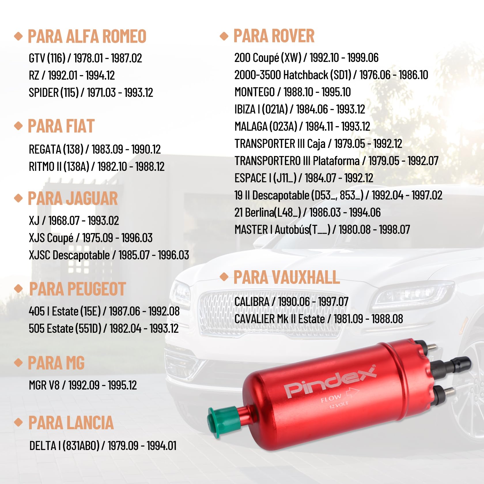 Pindex Bomba de combustible eléctrica de 12 V 0580464070, bomba de combustible de inyección en línea de alta presión 8.5 bar con soporte a prueba de golpes para Alfa Romeo, Fiat, Jaguar, LANCIA, MG