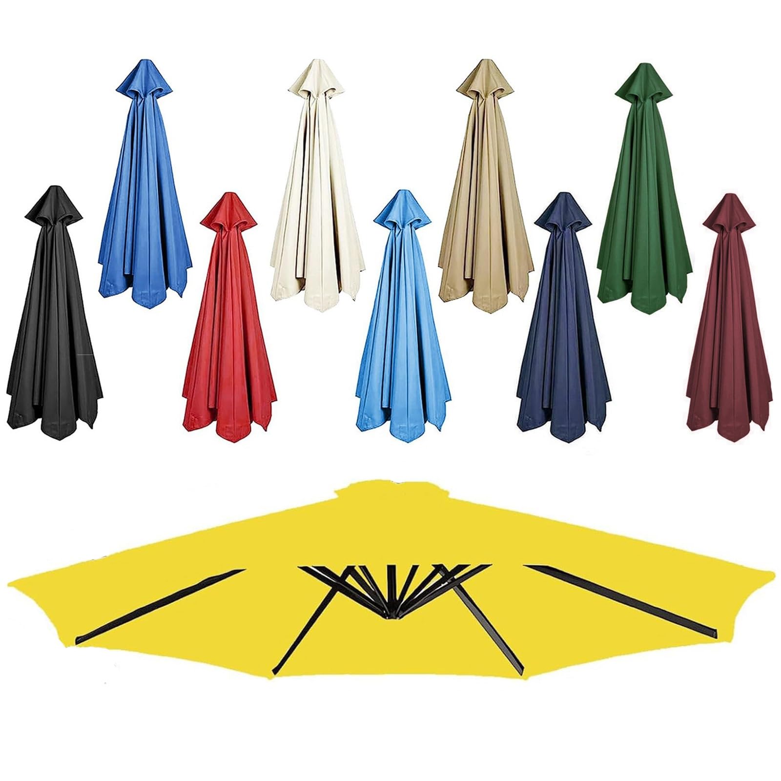 DPAOZPO Outdoor Table Umbrella Replacement Canopy (Canopy Only), Replacement Parasol Canopy, Round Replacement Parasol Top Cover, For Garden Backyard Pool (Color : Yellow, Size : 2.7m/8.8ft 6Rib)