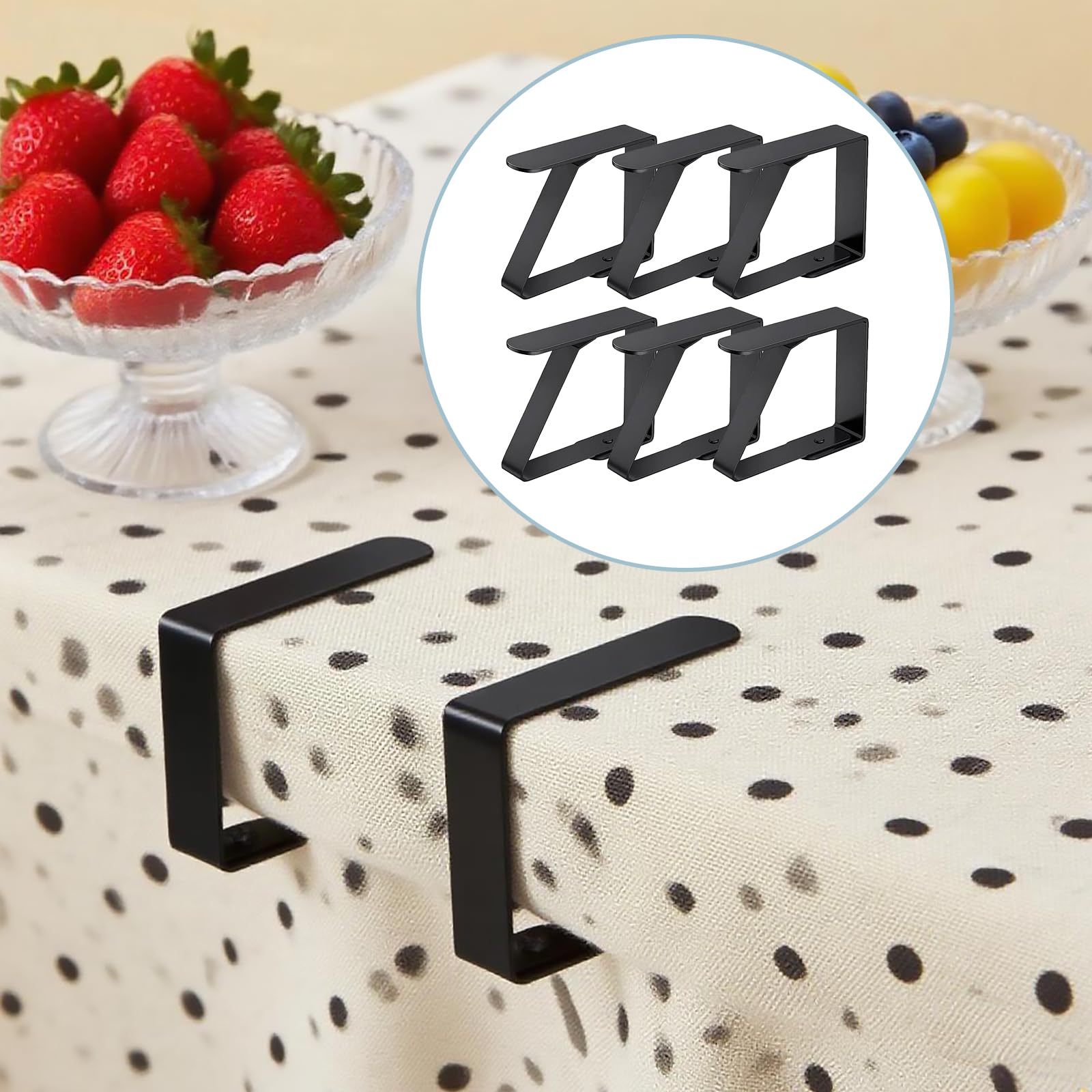 Lot de 6 pinces à nappe en acier inoxydable 8 x 7 cm Noires