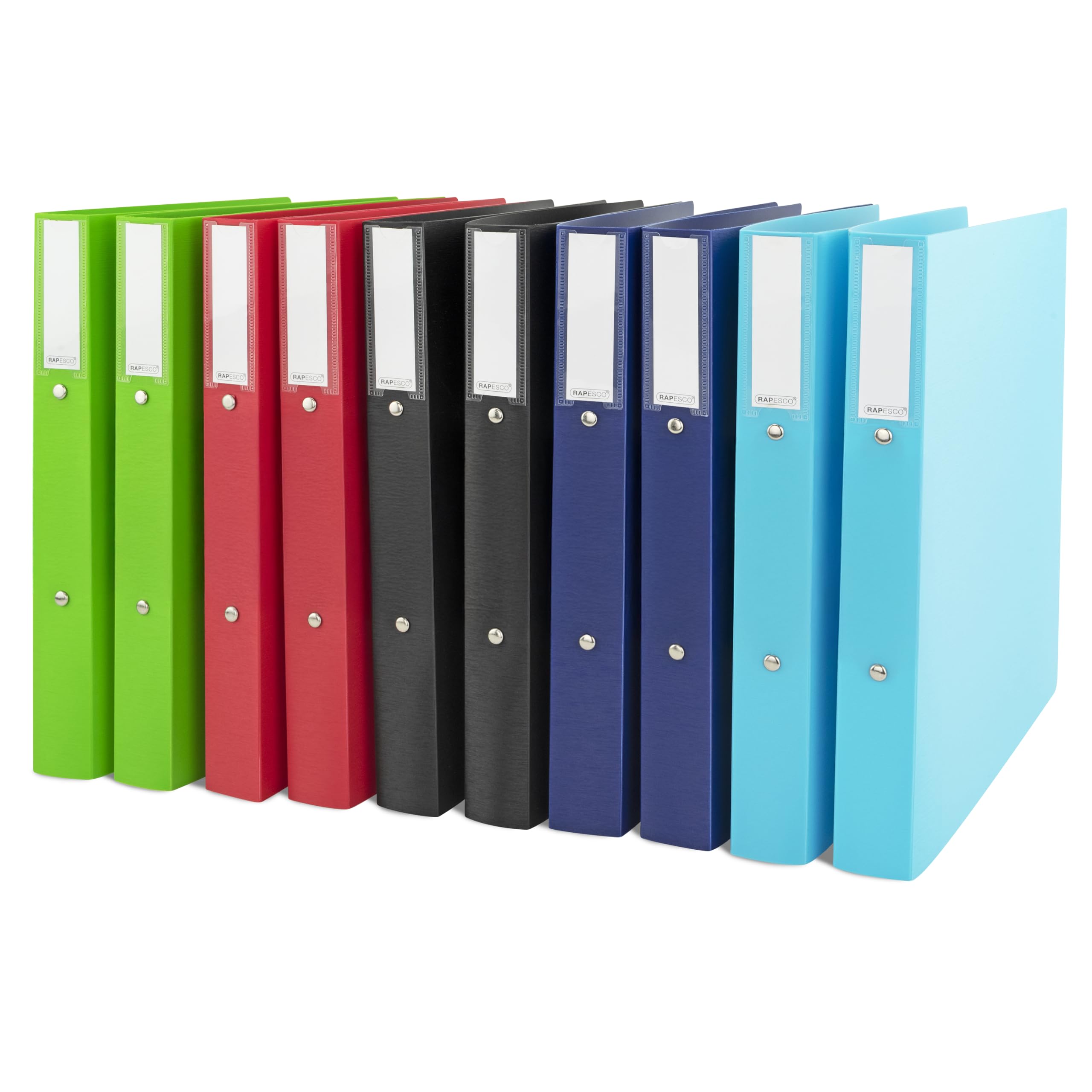 Rapesco 1826 ECO 2-Ring Binder, 38 mm Spine, A4, Assorted Colours, Pack of 10
