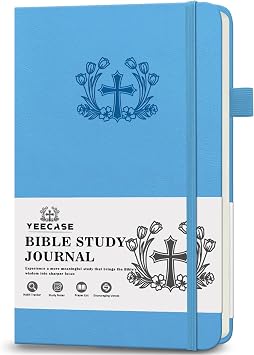 YeeCASE Bible Study Journal, Church Bible Prayer Journal, Study Scripture Notebook for Note Taking Reflection, Based Religious Gifts and Bible Study Supplies Blue