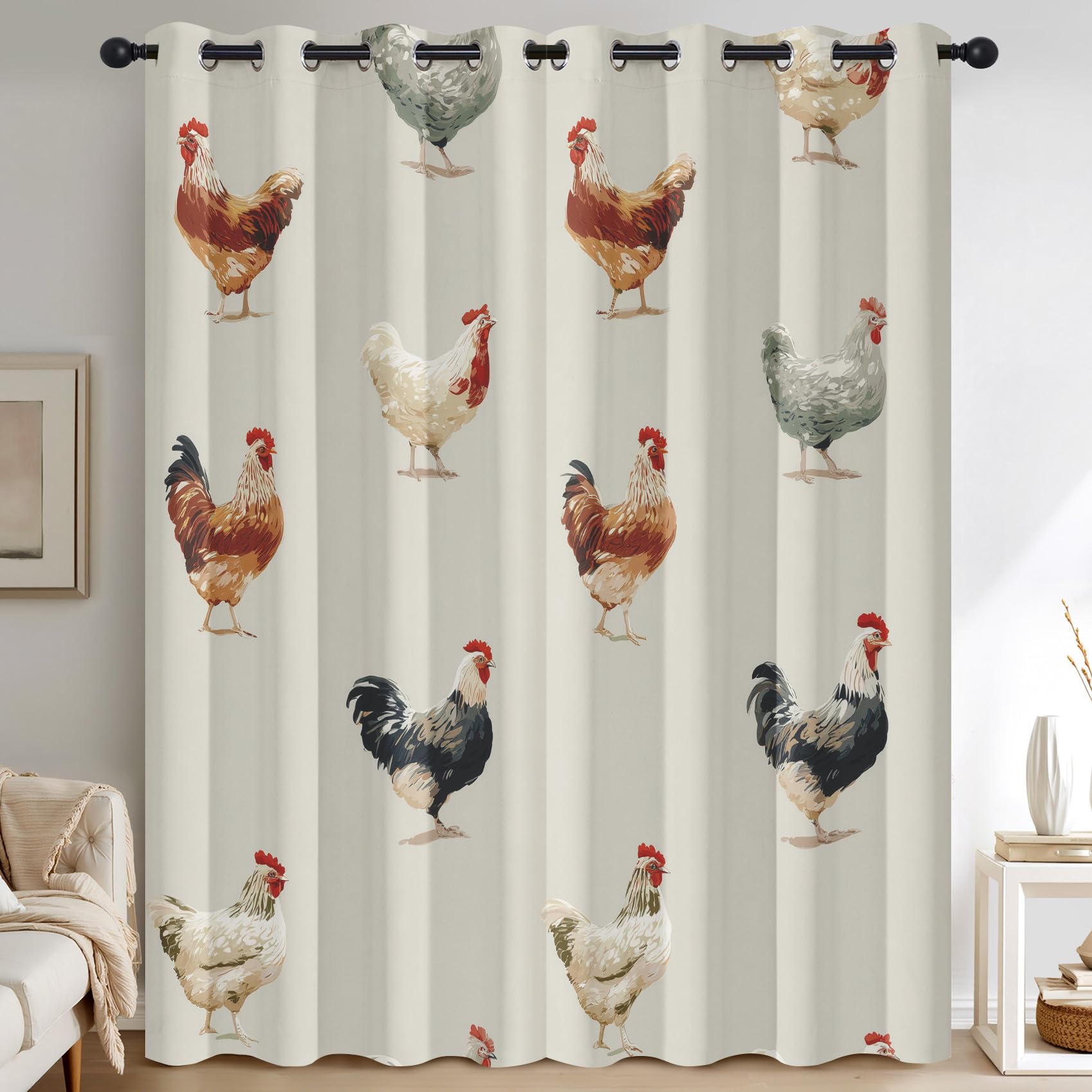 Generisch Vorhänge Hahn, Landhausstil Rustikal Bauernhaus Vorhang Blickdicht Schlafzimmer Wohnzimmer, Verdunklungsvorhänge, Gardinen mit Ösen 2er Set, H220 X B140 cm E-D32