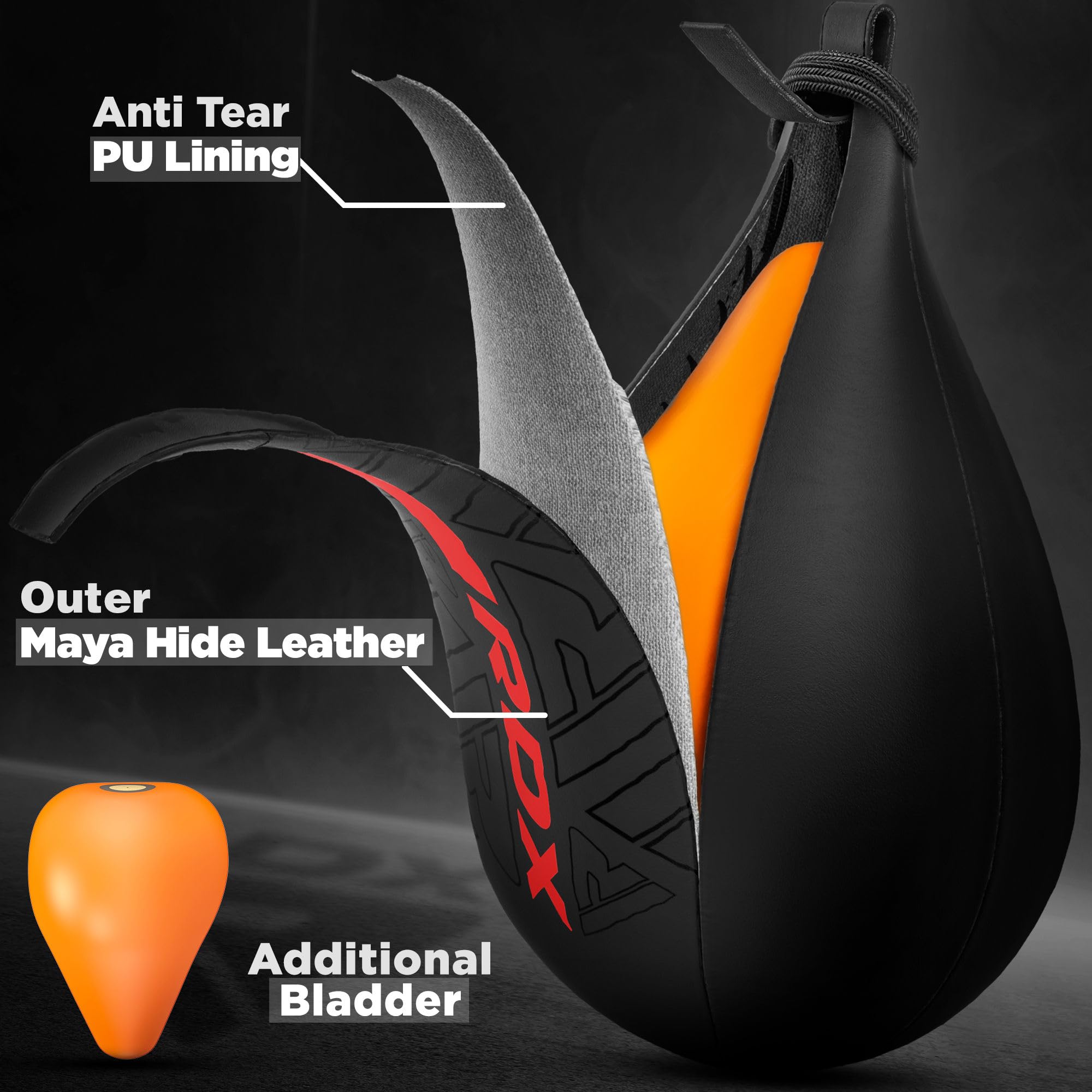 RDX Pera de Boxeo con Giratorio, Cuero Maya Hide, Bolsa de Velocidad MMA con Vejiga Extra, Saco de Velocidad Rapida para Kick Boxing Gimnasio Saco de Boxeo Fitness Gimnasio Combat Sport Set