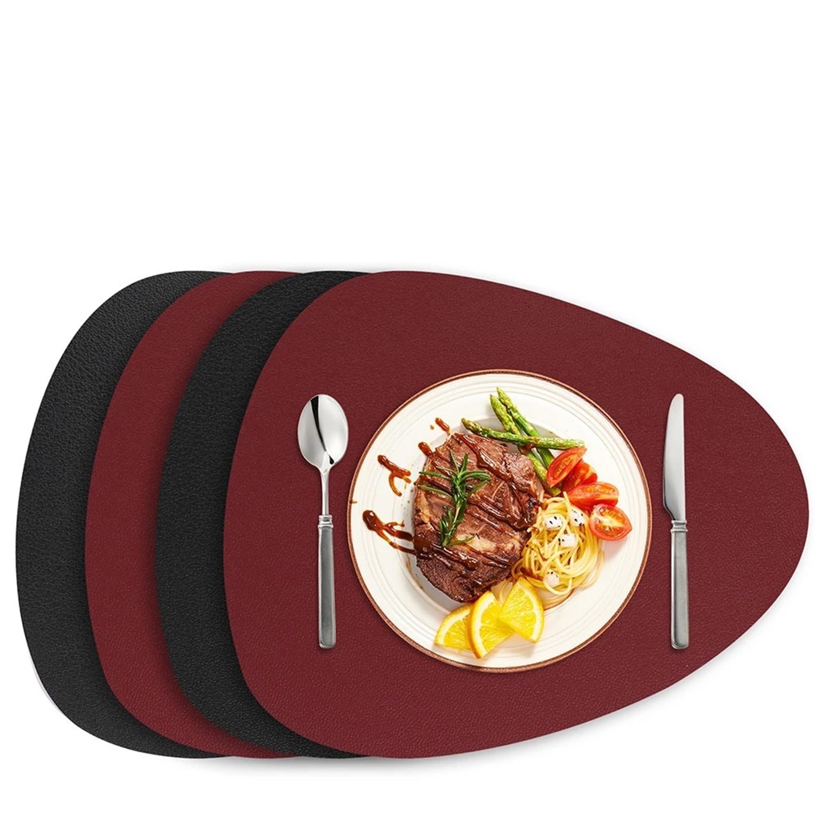 Sets de table irréguliers en cuir PU (lot de 8, double face) pour protection de table