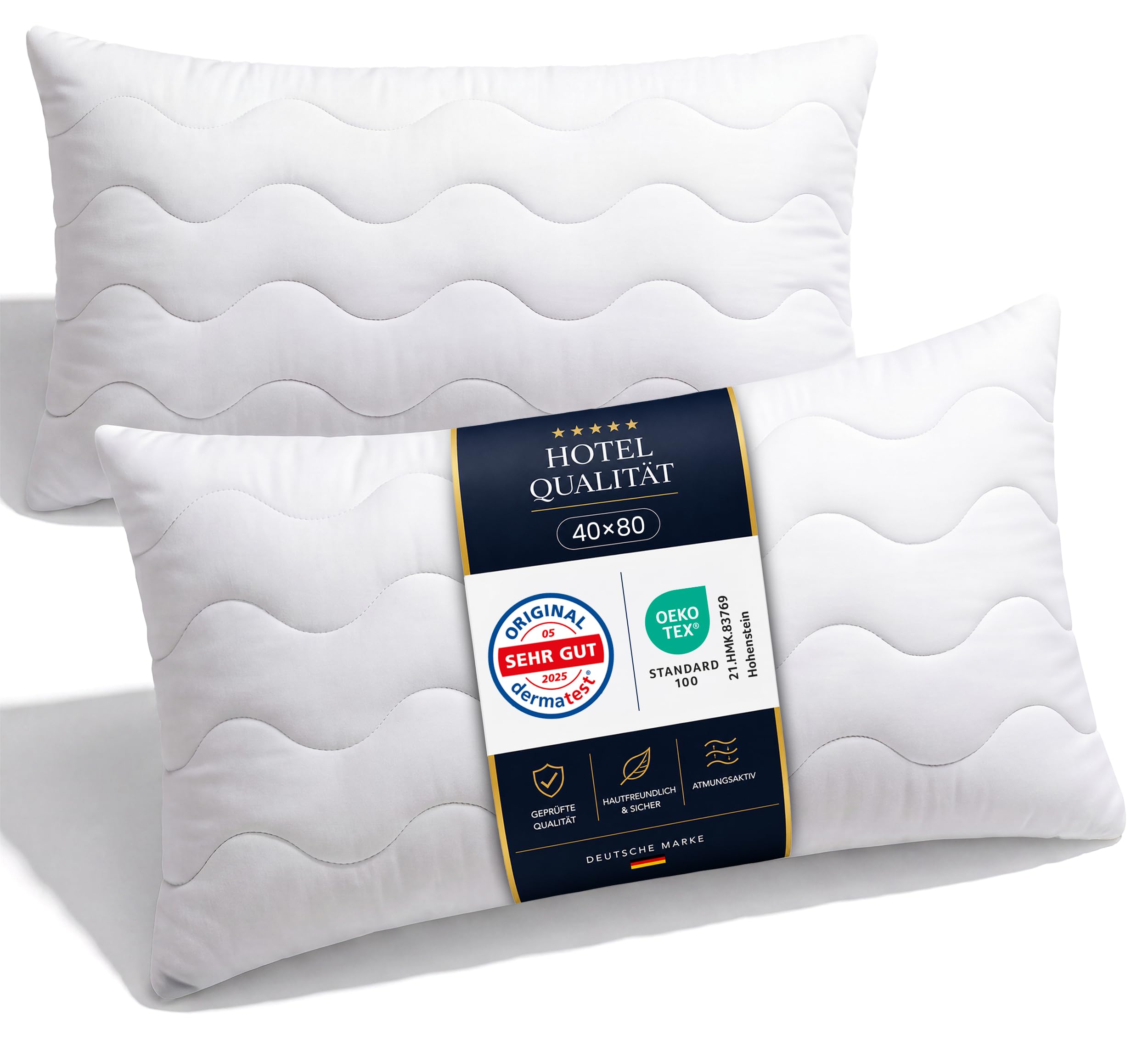 Gentle North Hochwertige Kopfkissen 40x80 cm groß in Hotelqualität - 2er Set Flauschige, gut gefüllte Schlafkissen für Allergiker geeignet (Ökotex 100 Zertifiziert)