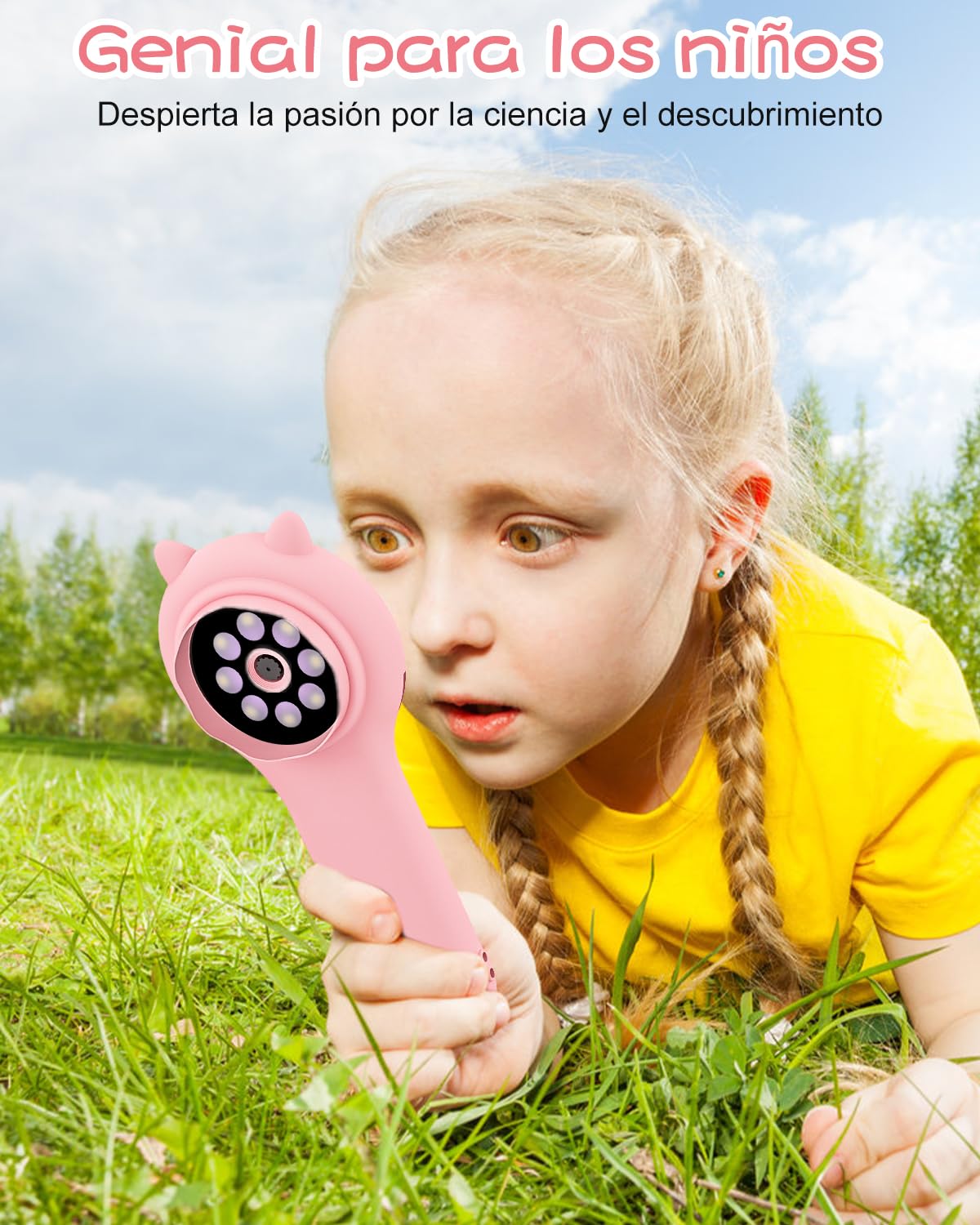 Microscopio para niños, Vankarr microscopio de Mano 500X con Pantalla IPS 2,0", Juguete Educativo de Bolsillo para el Mundo microscópico, para Ciencia, cumpleaños y Navidad, Rosa