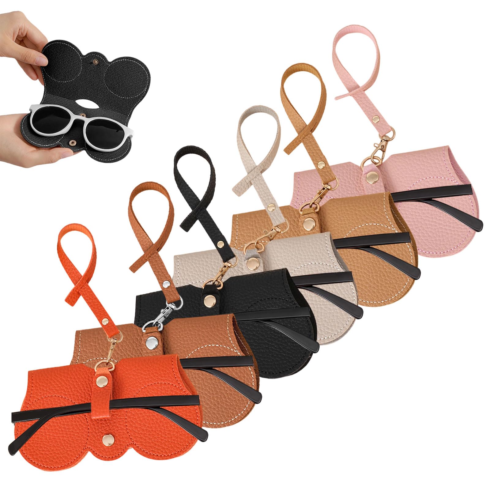 FUIPVGI 6 Pcs Soft Leather Glasses Bag with Lanyard Slim Portable Sunglasses Bag-Sunglass Holder Eyeglass Case, Portable Slim Sunglasses Pouch, Anti-Scratch Eyeglasses Pouch for Women Men (6 Colors)