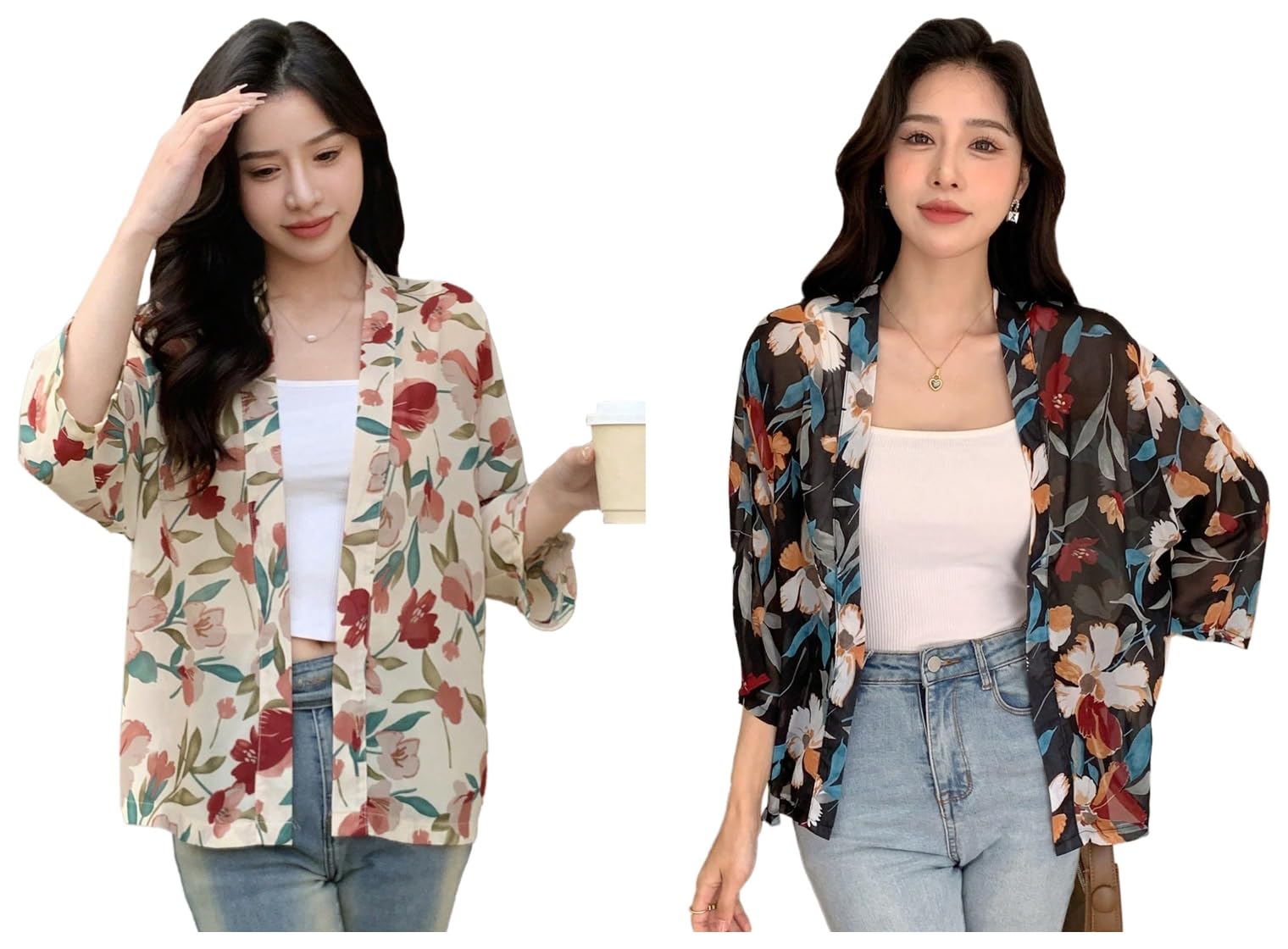 Women's Polyester Blend Front Open Floral Printed Shrug Top Regular Fit (Shrug-5148-Black-M) Women's Front Open Floral Printed Shrug Top Regular Fit (Shrug-5148-Apricot-M) Beige-image-35