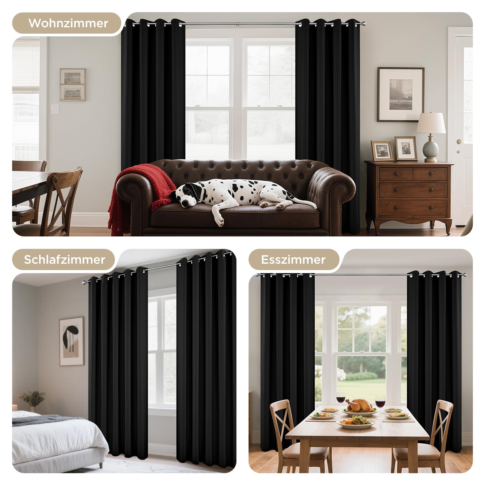 Joydeco Thermovorhang Kälteschutz mit Ösen 2 Stück H 175 x B 140 Vorhänge Blickdicht Schwarz Verdunklungsvorhänge Ösen Thermal Curtains Blackout Vorhang Thermo Wärmeisolierend Schlafzimmer – Bild 4