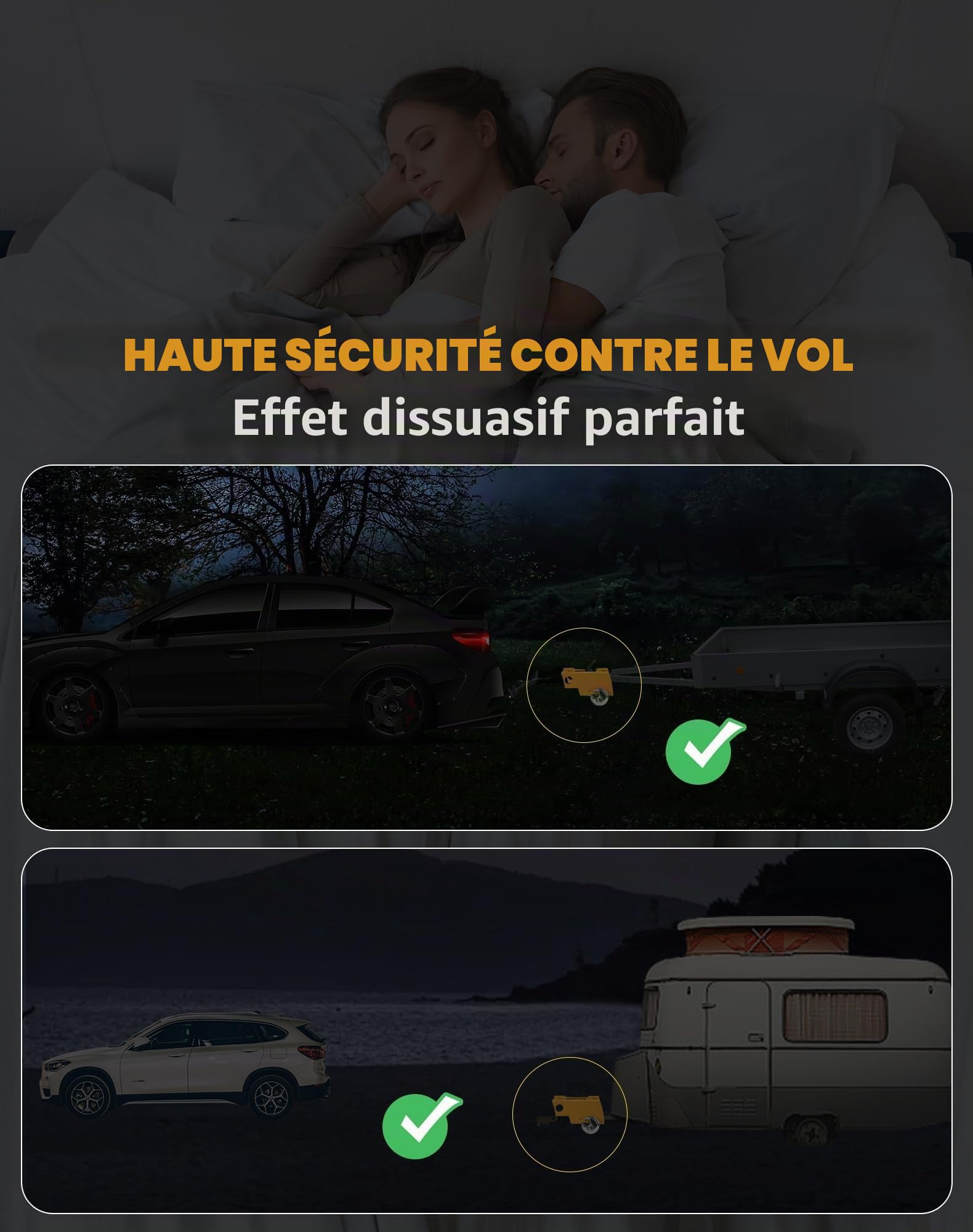 Anti Vol Remorque Cadenas Remorque Attelée et non Attelée Antivol Caravane Attelage Verrouillage Remorque Voiture