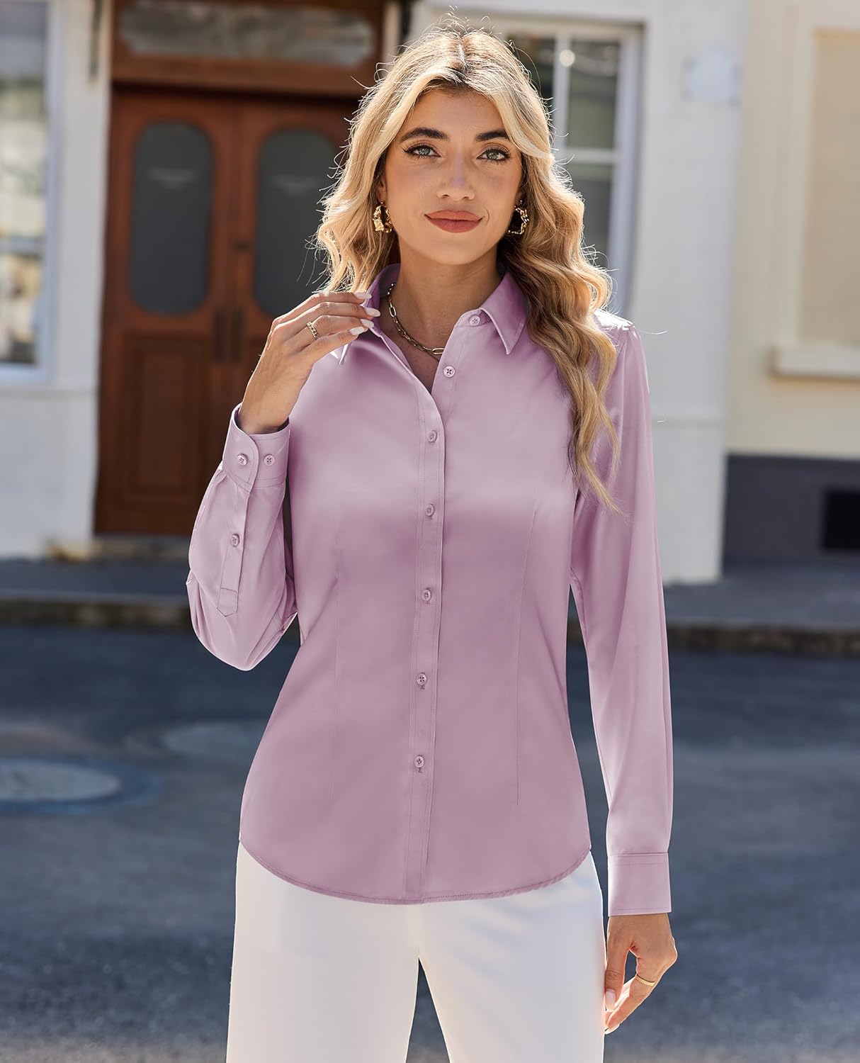 siliteelon Women Button Down Shirts Dress Shirts Long Sleeve Classic-Fit Cotton - Image 4