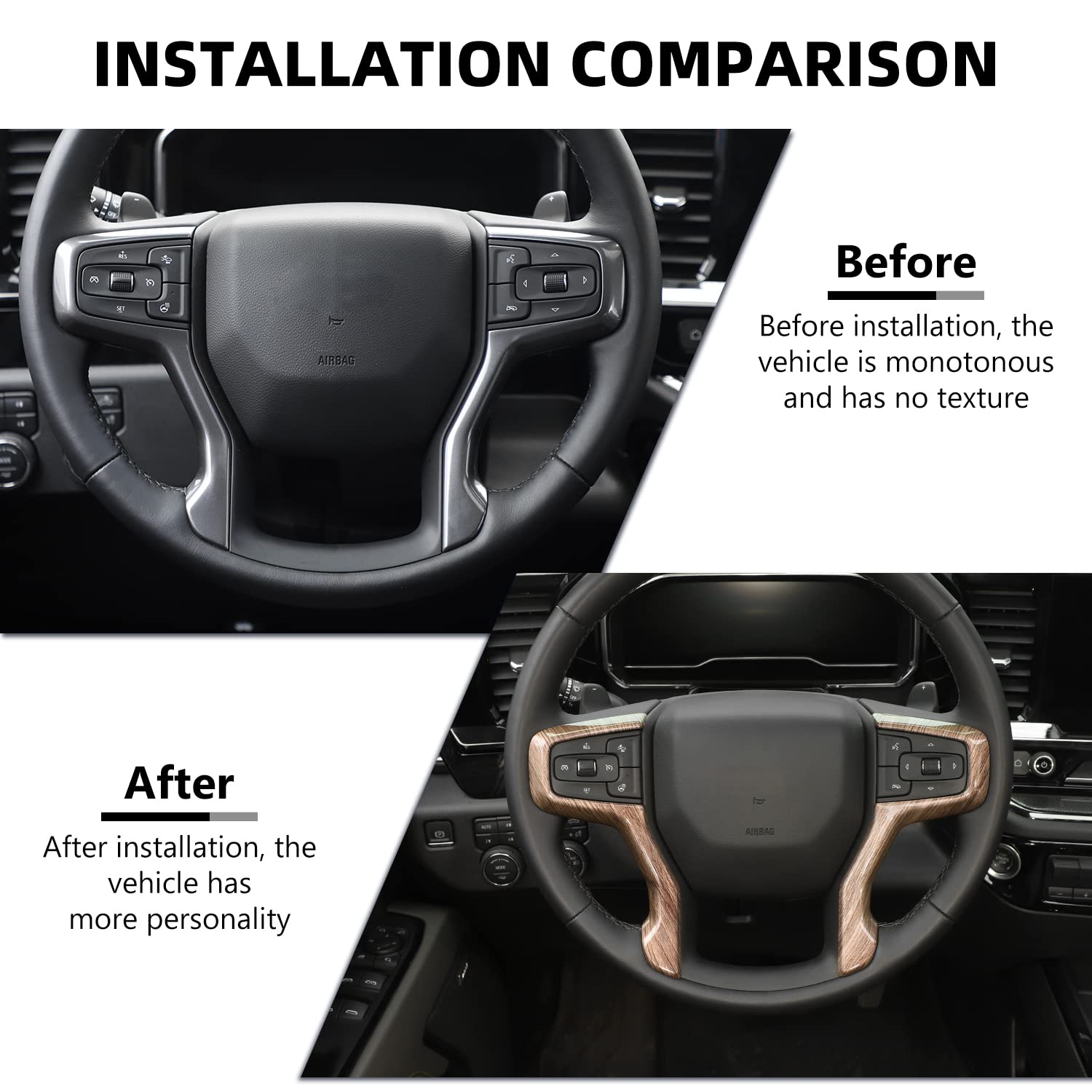 RAZPOY Steering Wheel Trim Cover Compatible with 2019-2022 Chevy Silverado & Suburban 2020-2023 & Tahoe 2021-2023, Wood Grain