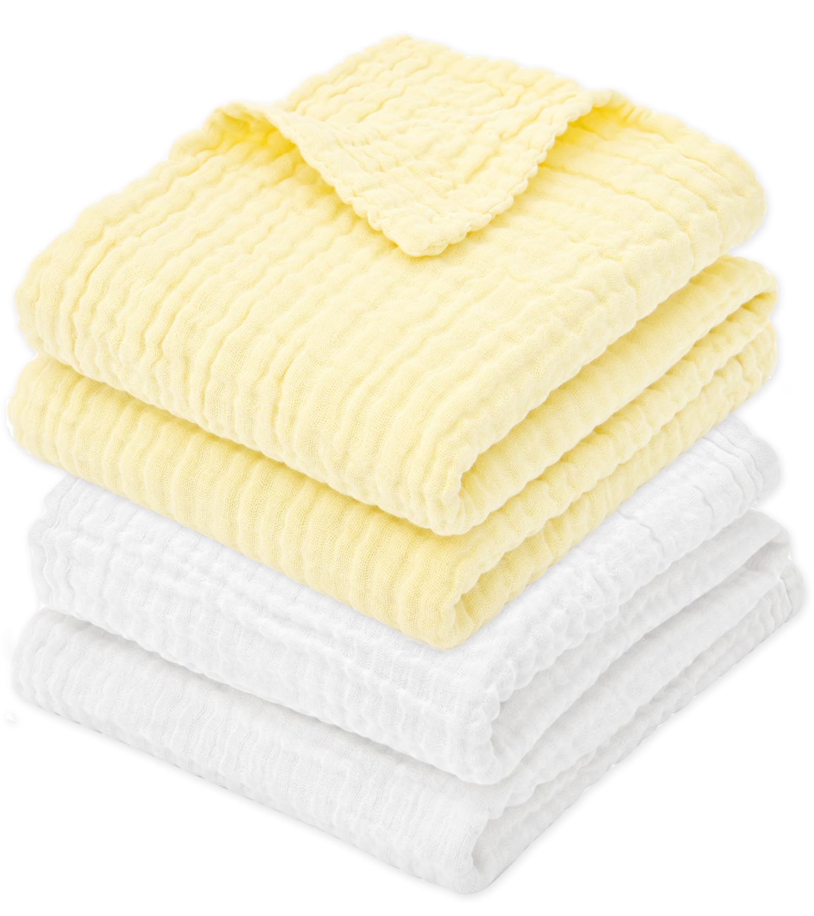 Aablexema Muslin Baby Blanket 6-Layer 43"x43", 2-Pack(White &amp; Yellow)