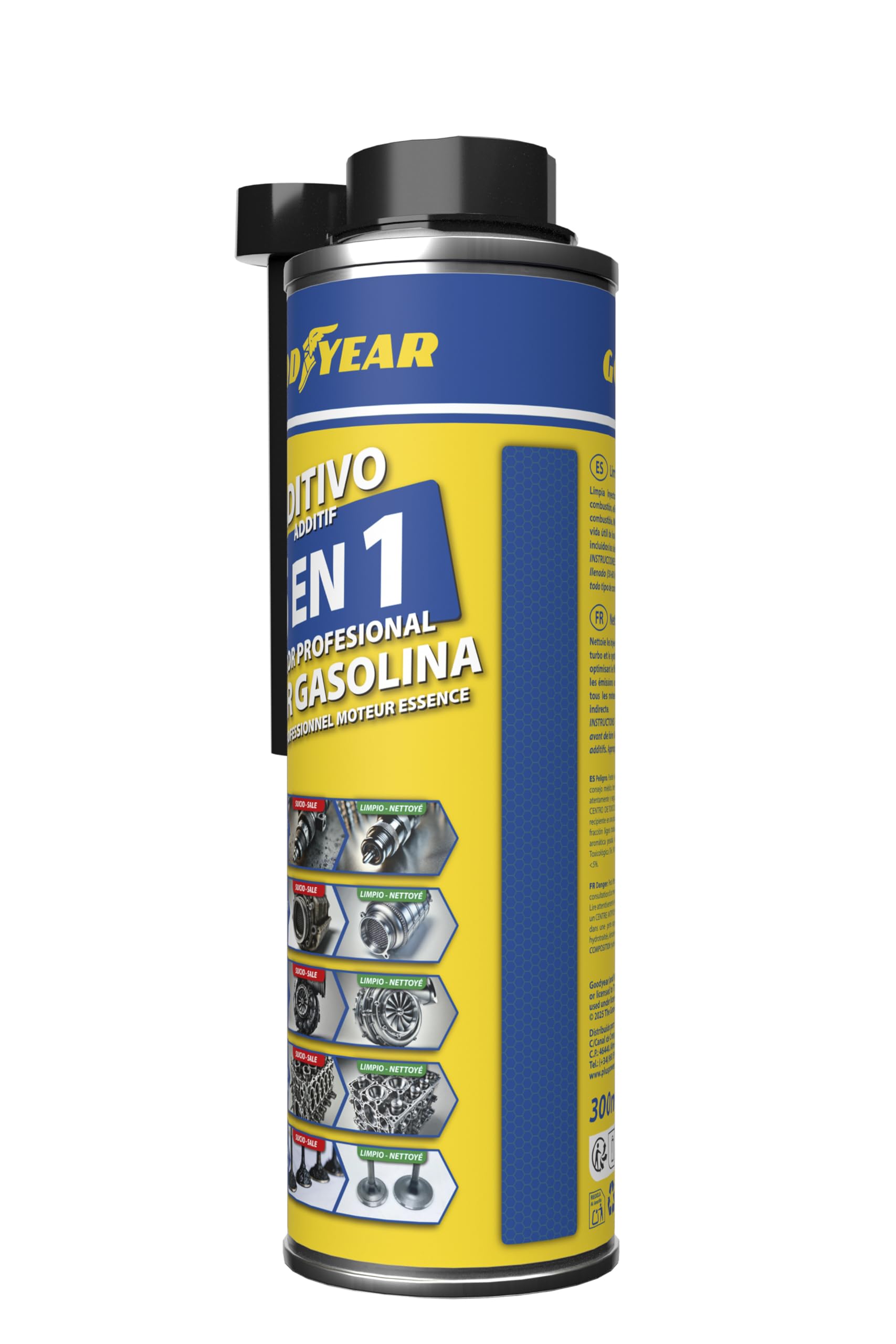 Goodyear Additivo detergente per Motori a Benzina 5 in 1 Professionale 300 ml | Detergente per iniettori, Turbo, catalizzatore, Sistema di combustione e aspirazione | Migliora Le Prestazioni