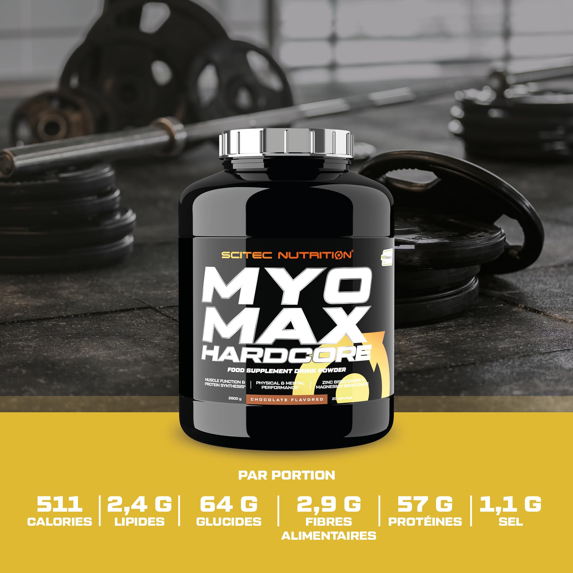 Scitec Nutrition MyoMax Hardcore, supplément de poids avec matrice de protéines, acides aminés, hydrates de carbone et nutriments vitaux, 2800 g, Chocolat