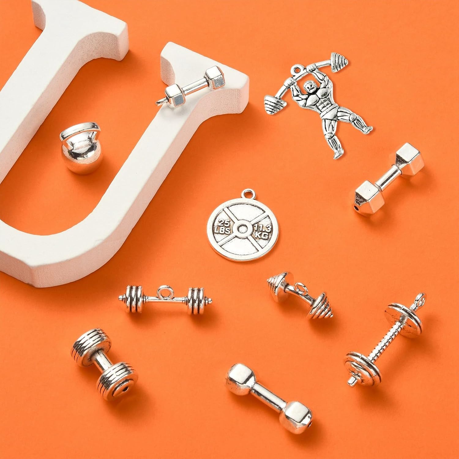 KitBeads Tibetan Dumbbell Charms - Mixed Styles, Sport, Antique Silver Gym Dumbbell Charms for Jewelry Making Bracelets Bulk - Image 4