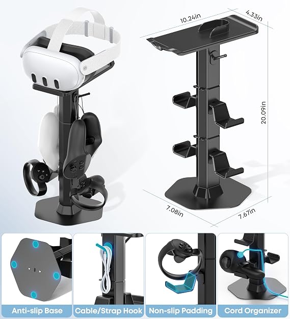 Kosker Headphone & Controller Stand with VR Holder Stand for Desk, Universal VR2 Gaming Headset Stand for PS5/Xbox/PSVR2/Meta Quest, Controller/VR Storage with Cable Organizer, Sega Genesis Consoles
