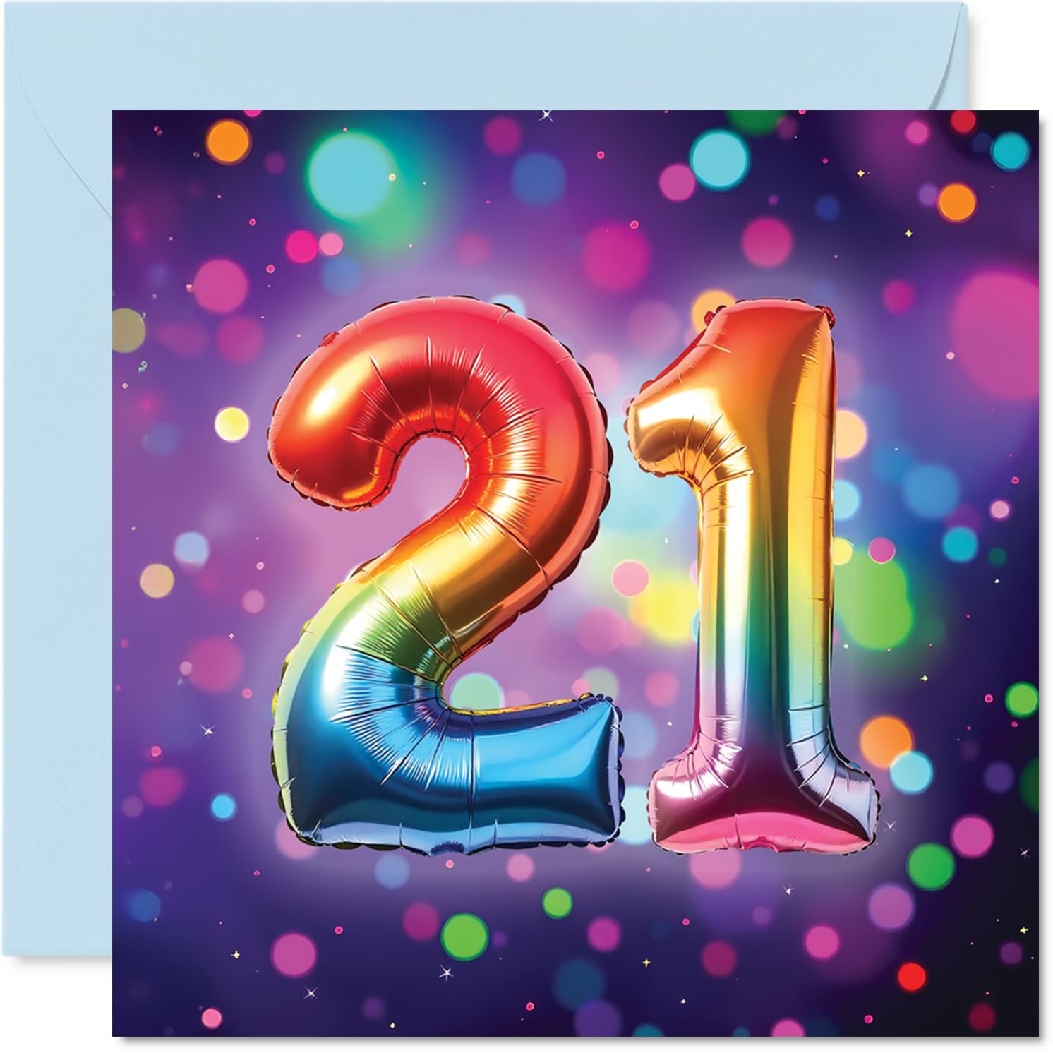 21st Birthday Cards for Women and Men, Rainbow Foil Balloon