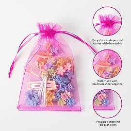YHJZ 100PCS Organza Bags, 4x6 inches (10x15cm) Small Mesh Bags Drawstring, Hot Pink Jewelry Gift Pouches for Wedding, Party, Festival (Hot Pink)