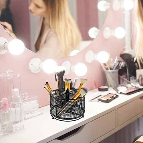 Miniatura 7 de Janoiuc Portalápices giratorio de 360 con 4 compartimentos, organizador de escritorio de malla, organizador de escritorio grande de metal