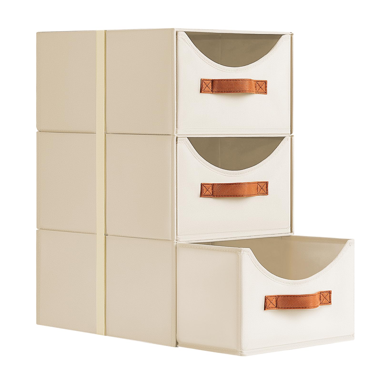 Homsorout Wardrobe Storage Organiser - Foldable Stackable Storage Drawers Box, Fabric Storage Baskets for Clothes Organization, Shelves, Bedroom, Living Room, Beige, 14 Inch. - 3 Pack