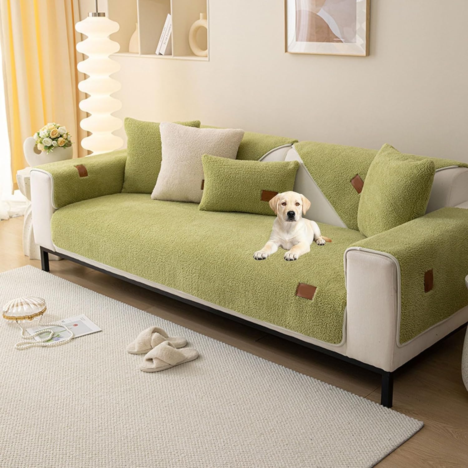 Fuzzy Couch Covers Sherpa Fleece Sofa Cover 1 2 3 4 Seater Recliner I/u Shape Slipcovers Corner Sofa Cushion Covers Thick Plush for Living Room(Green,70 * 180)